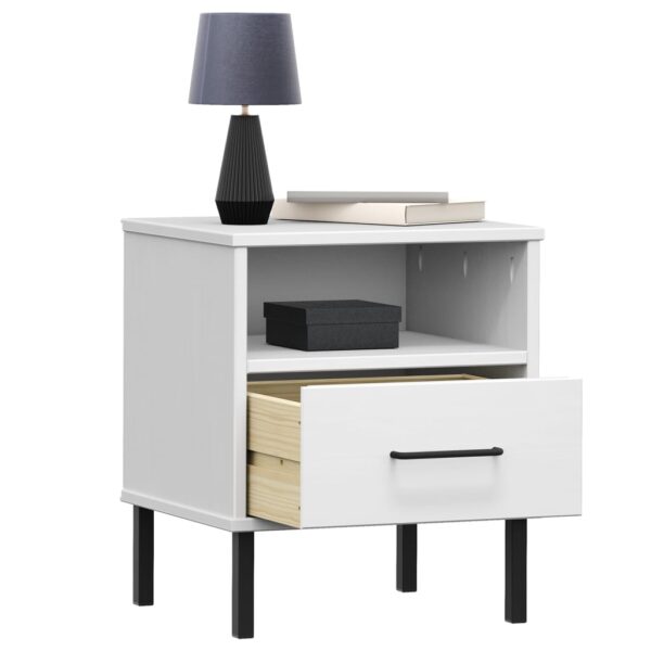 vidaXL Bedside Cabinet with Metal Legs White Solid Wood Pine OSLO - Image 3