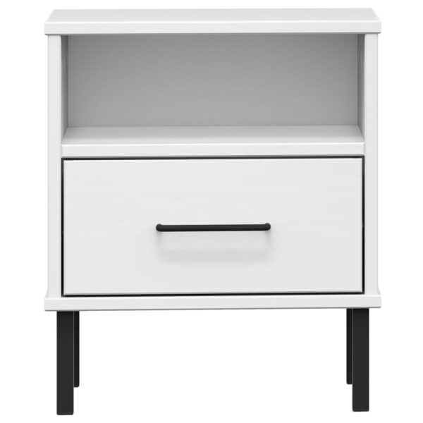 vidaXL Bedside Cabinet with Metal Legs White Solid Wood Pine OSLO - Image 4