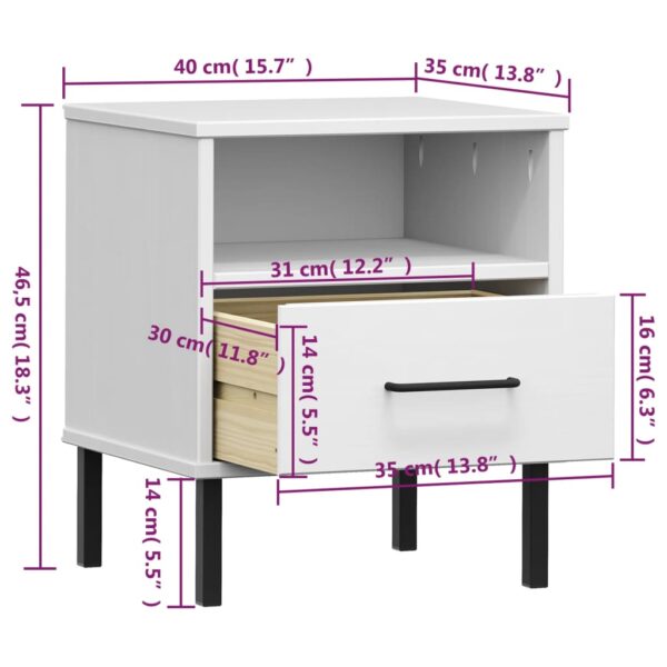 vidaXL Bedside Cabinet with Metal Legs White Solid Wood Pine OSLO - Image 8