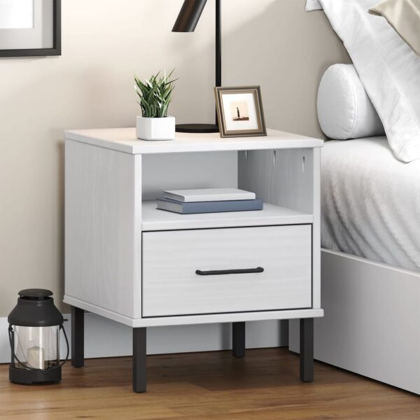 vidaXL Bedside Cabinet with Metal Legs White Solid Wood Pine OSLO