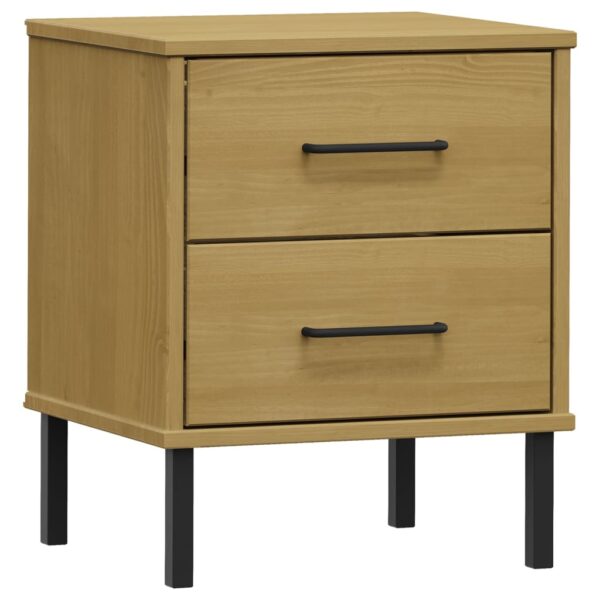 vidaXL Bedside Cabinet with Metal Legs Brown Solid Wood Pine OSLO - Image 2