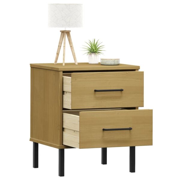 vidaXL Bedside Cabinet with Metal Legs Brown Solid Wood Pine OSLO - Image 3