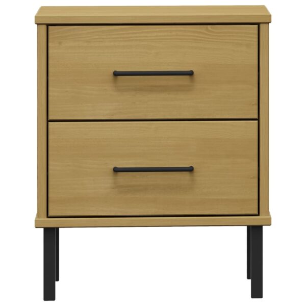 vidaXL Bedside Cabinet with Metal Legs Brown Solid Wood Pine OSLO - Image 4