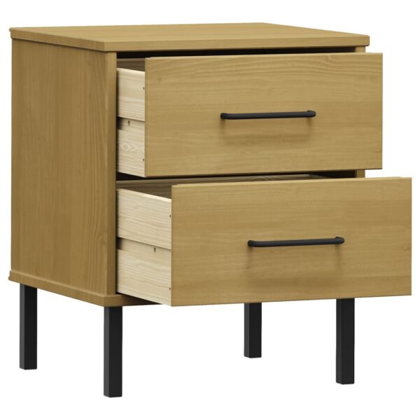 vidaXL Bedside Cabinet with Metal Legs Brown Solid Wood Pine OSLO - Image 5