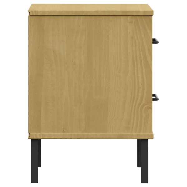 vidaXL Bedside Cabinet with Metal Legs Brown Solid Wood Pine OSLO - Image 6