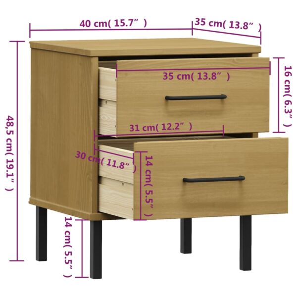 vidaXL Bedside Cabinet with Metal Legs Brown Solid Wood Pine OSLO - Image 8