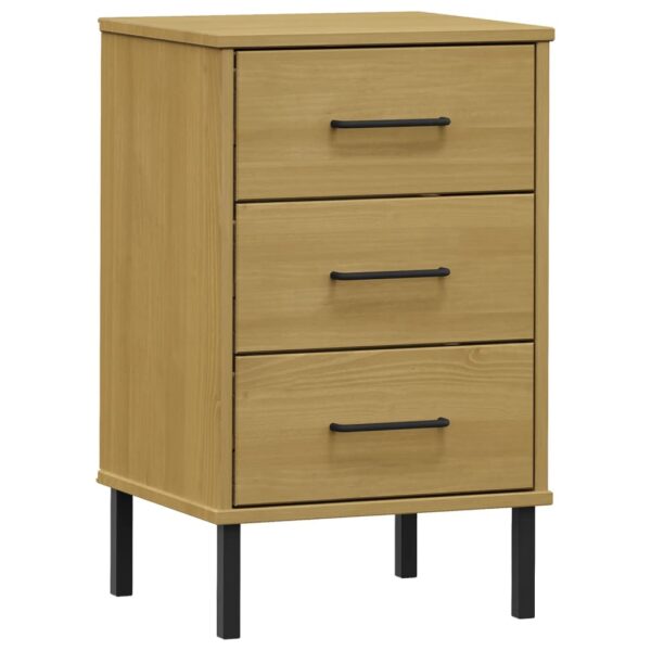 vidaXL Bedside Cabinet with Metal Legs Brown Solid Wood Pine OSLO - Image 2