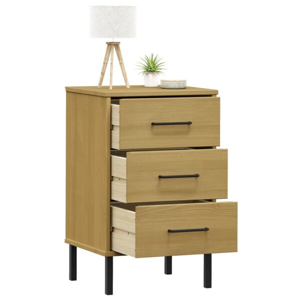 vidaXL Bedside Cabinet with Metal Legs Brown Solid Wood Pine OSLO - Image 3