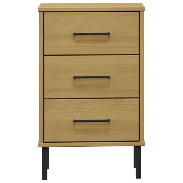 vidaXL Bedside Cabinet with Metal Legs Brown Solid Wood Pine OSLO - Image 4