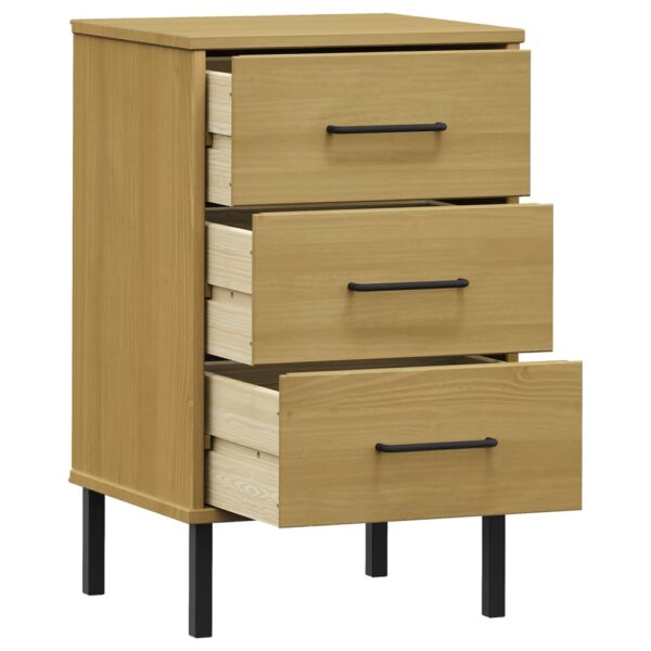 vidaXL Bedside Cabinet with Metal Legs Brown Solid Wood Pine OSLO - Image 5