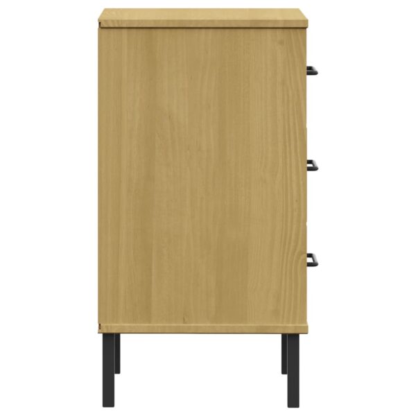 vidaXL Bedside Cabinet with Metal Legs Brown Solid Wood Pine OSLO - Image 6