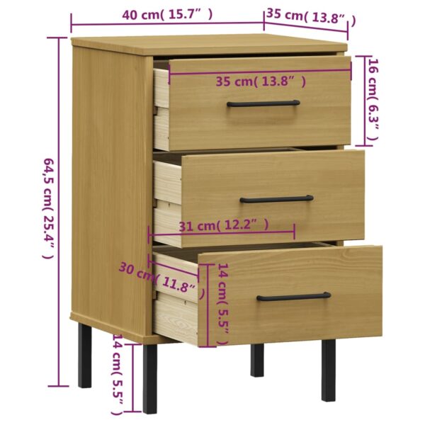 vidaXL Bedside Cabinet with Metal Legs Brown Solid Wood Pine OSLO - Image 8