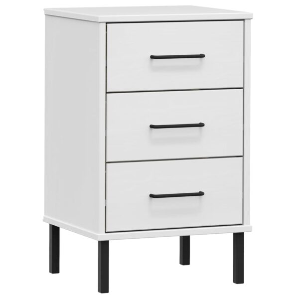 vidaXL Bedside Cabinet with Metal Legs White Solid Wood Pine OSLO - Image 2