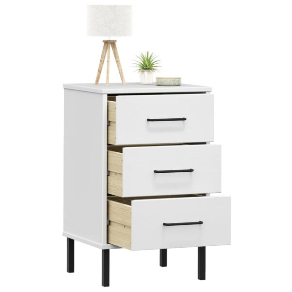 vidaXL Bedside Cabinet with Metal Legs White Solid Wood Pine OSLO - Image 3