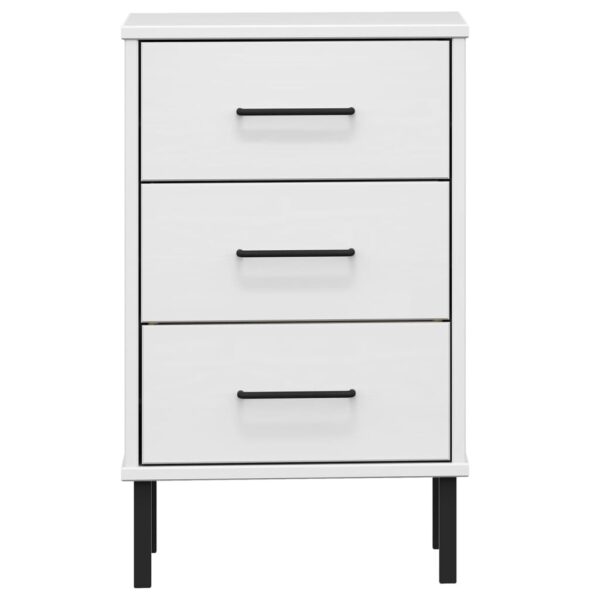 vidaXL Bedside Cabinet with Metal Legs White Solid Wood Pine OSLO - Image 4