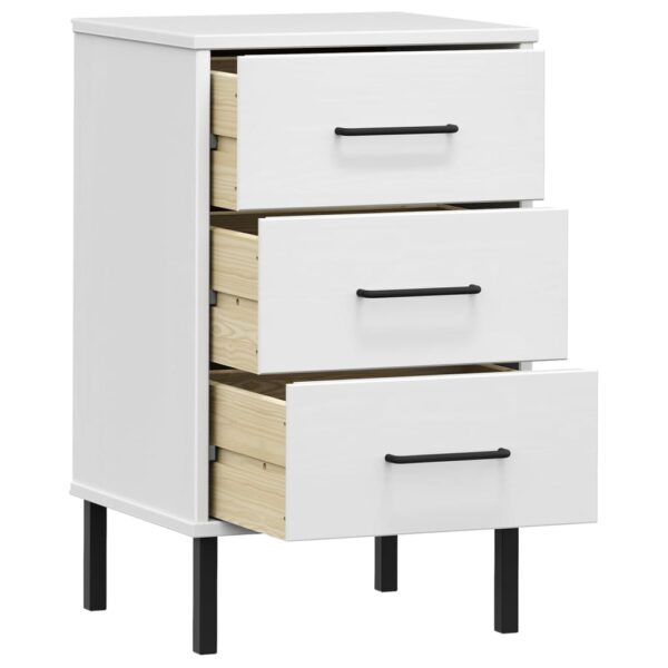 vidaXL Bedside Cabinet with Metal Legs White Solid Wood Pine OSLO - Image 5