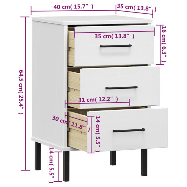 vidaXL Bedside Cabinet with Metal Legs White Solid Wood Pine OSLO - Image 8