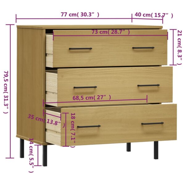 vidaXL Sideboard with 3 Drawers Brown 30.3"x15.7"x31.3" Solid Wood OSLO - Image 8