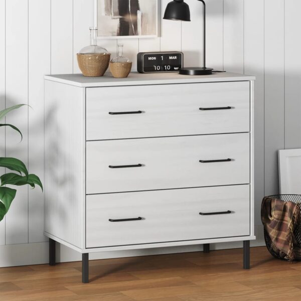 vidaXL Sideboard with 3 Drawers White 30.3"x15.7"x31.3" Solid Wood OSLO