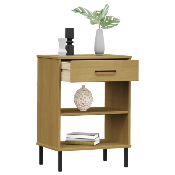 vidaXL Console Cabinet with Metal Legs Brown Solid Wood Pine OSLO - Image 3