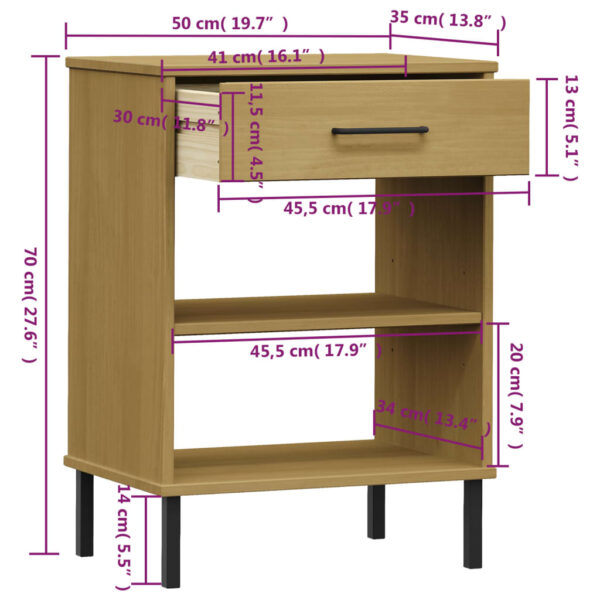 vidaXL Console Cabinet with Metal Legs Brown Solid Wood Pine OSLO - Image 8