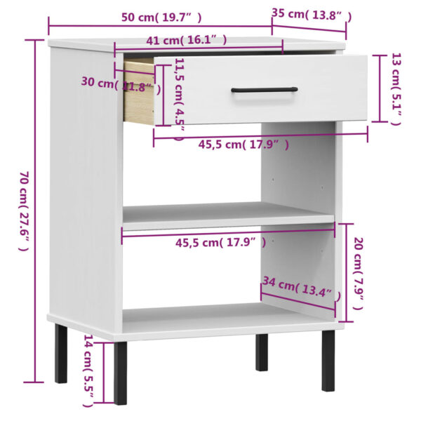 vidaXL Console Cabinet with Metal Legs White Solid Wood Pine OSLO - Image 8