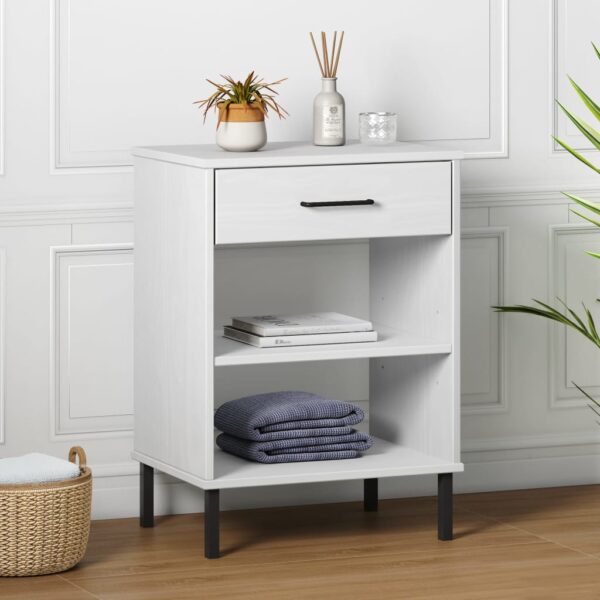 vidaXL Console Cabinet with Metal Legs White Solid Wood Pine OSLO