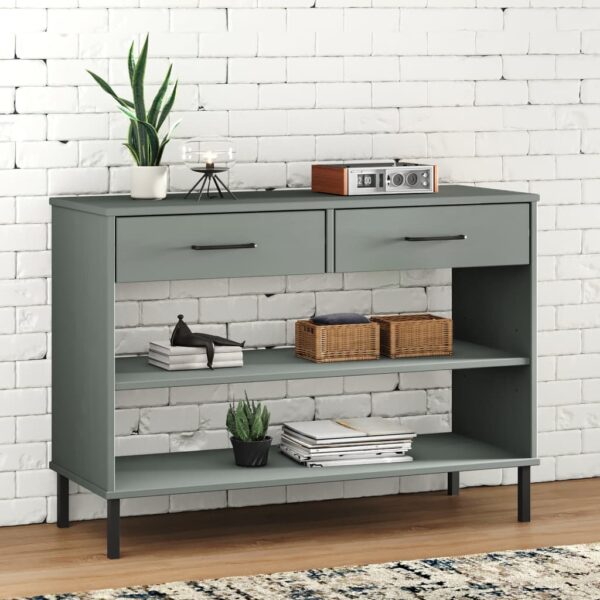 vidaXL Console Cabinet with Metal Legs Gray Solid Wood Pine OSLO