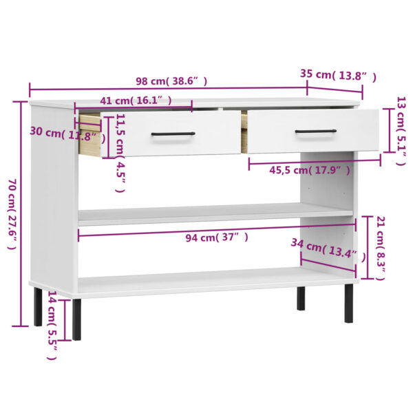 vidaXL Console Cabinet with Metal Legs White Solid Wood Pine OSLO - Image 8