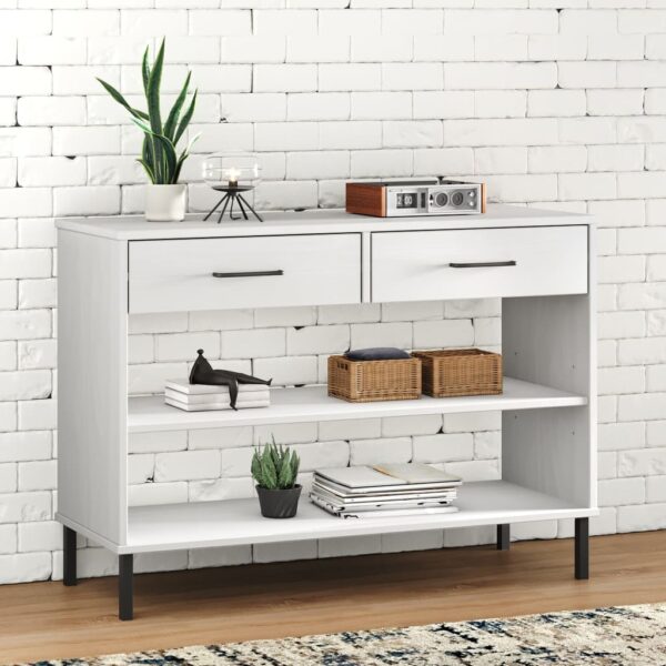 vidaXL Console Cabinet with Metal Legs White Solid Wood Pine OSLO