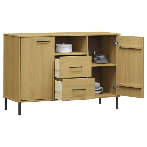 vidaXL Sideboard with Metal Legs Brown 44.5"x15.7"x30.3" Solid Wood OSLO - Image 3