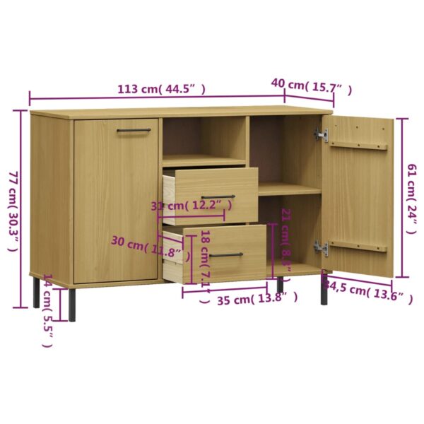 vidaXL Sideboard with Metal Legs Brown 44.5"x15.7"x30.3" Solid Wood OSLO - Image 8