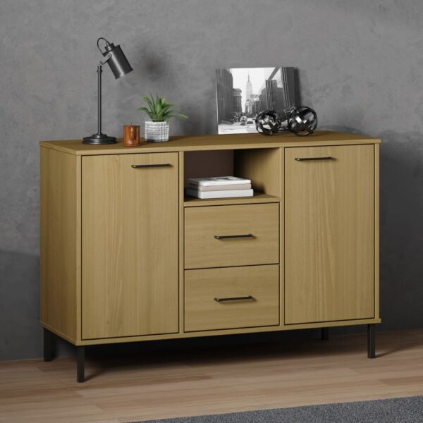 vidaXL Sideboard with Metal Legs Brown 44.5"x15.7"x30.3" Solid Wood OSLO