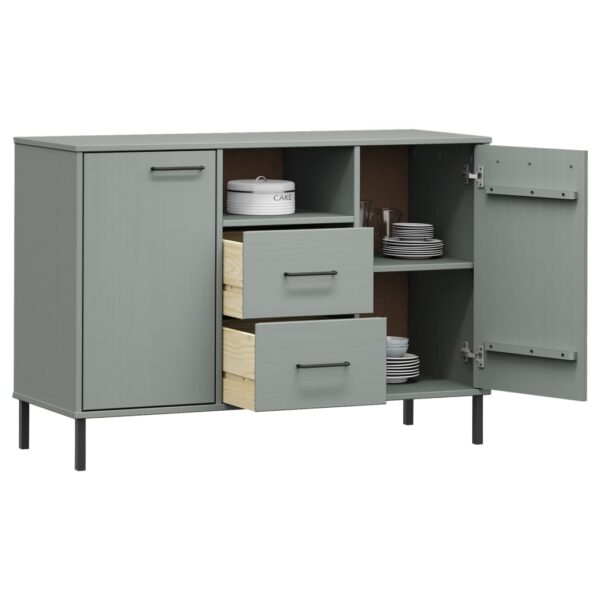 vidaXL Sideboard with Metal Legs Gray 44.5"x15.7"x30.3" Solid Wood OSLO - Image 3