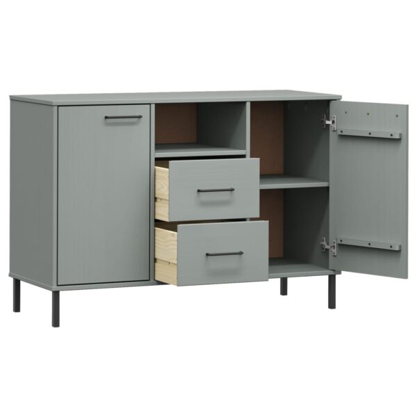 vidaXL Sideboard with Metal Legs Gray 44.5"x15.7"x30.3" Solid Wood OSLO - Image 5