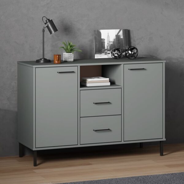 vidaXL Sideboard with Metal Legs Gray 44.5"x15.7"x30.3" Solid Wood OSLO