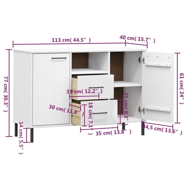 vidaXL Sideboard with Metal Legs White 44.5"x15.7"x30.3" Solid Wood OSLO - Image 8