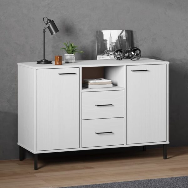 vidaXL Sideboard with Metal Legs White 44.5"x15.7"x30.3" Solid Wood OSLO