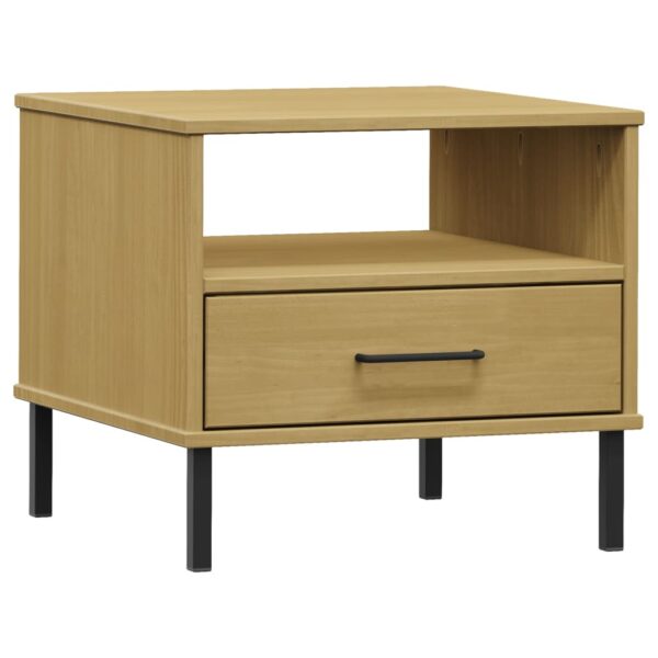 vidaXL Bedside Table with Metal Legs Brown Solid Wood Pine OSLO - Image 2