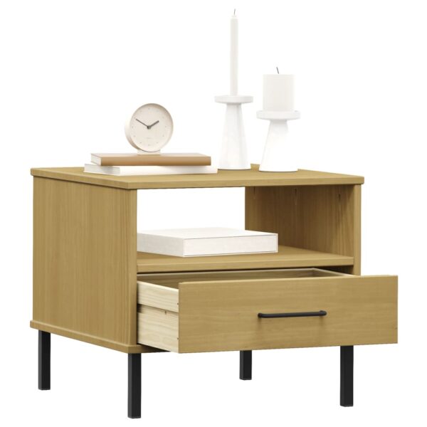 vidaXL Bedside Table with Metal Legs Brown Solid Wood Pine OSLO - Image 3