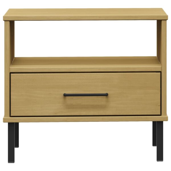 vidaXL Bedside Table with Metal Legs Brown Solid Wood Pine OSLO - Image 4