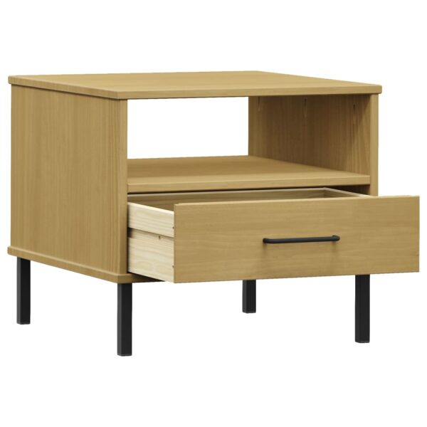 vidaXL Bedside Table with Metal Legs Brown Solid Wood Pine OSLO - Image 5