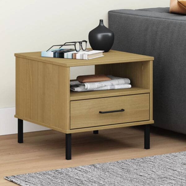 vidaXL Bedside Table with Metal Legs Brown Solid Wood Pine OSLO