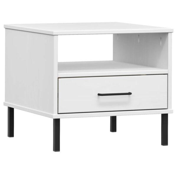 vidaXL Bedside Table with Metal Legs White Solid Wood Pine OSLO - Image 2