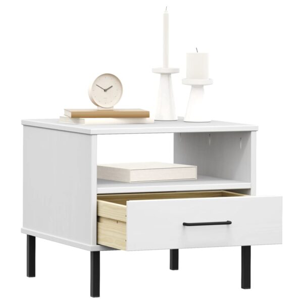 vidaXL Bedside Table with Metal Legs White Solid Wood Pine OSLO - Image 3