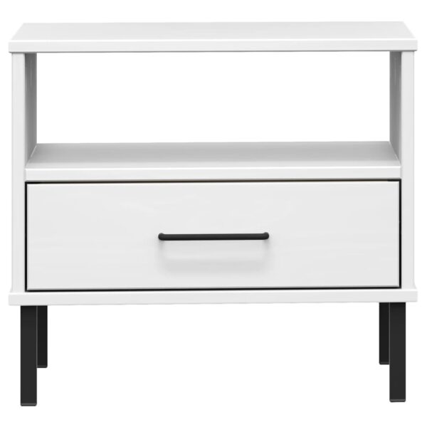 vidaXL Bedside Table with Metal Legs White Solid Wood Pine OSLO - Image 4