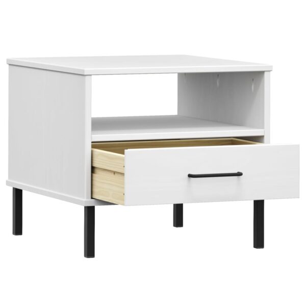 vidaXL Bedside Table with Metal Legs White Solid Wood Pine OSLO - Image 5