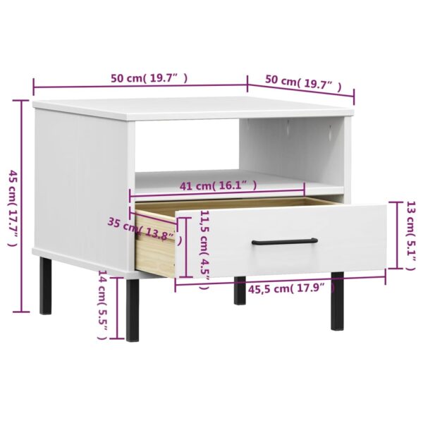 vidaXL Bedside Table with Metal Legs White Solid Wood Pine OSLO - Image 8