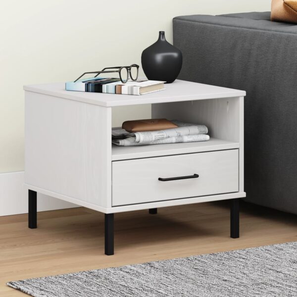 vidaXL Bedside Table with Metal Legs White Solid Wood Pine OSLO