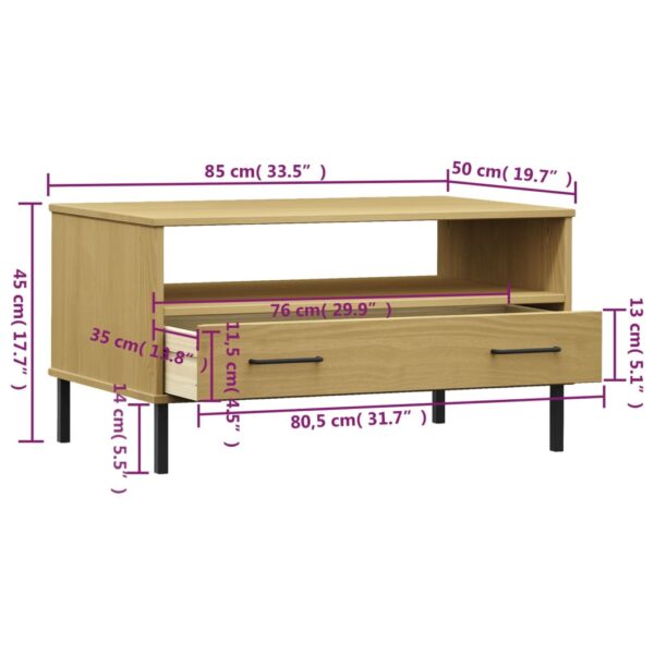 vidaXL Coffee Table with Metal Legs Brown 33.5"x19.7"x17.7" Solid Wood OSLO - Image 8